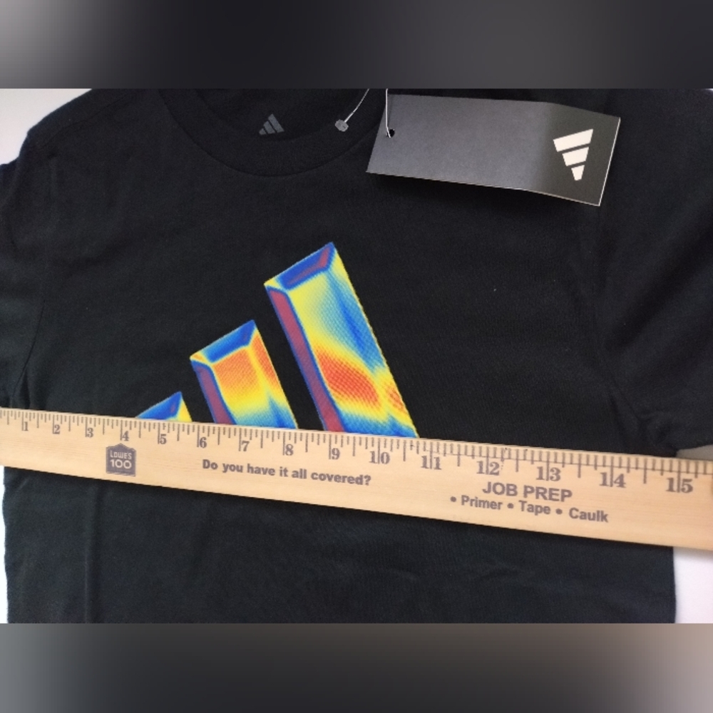 adidas Boys Black Tee with Rainbow Iridescent Logo New - Picture 3 of 5